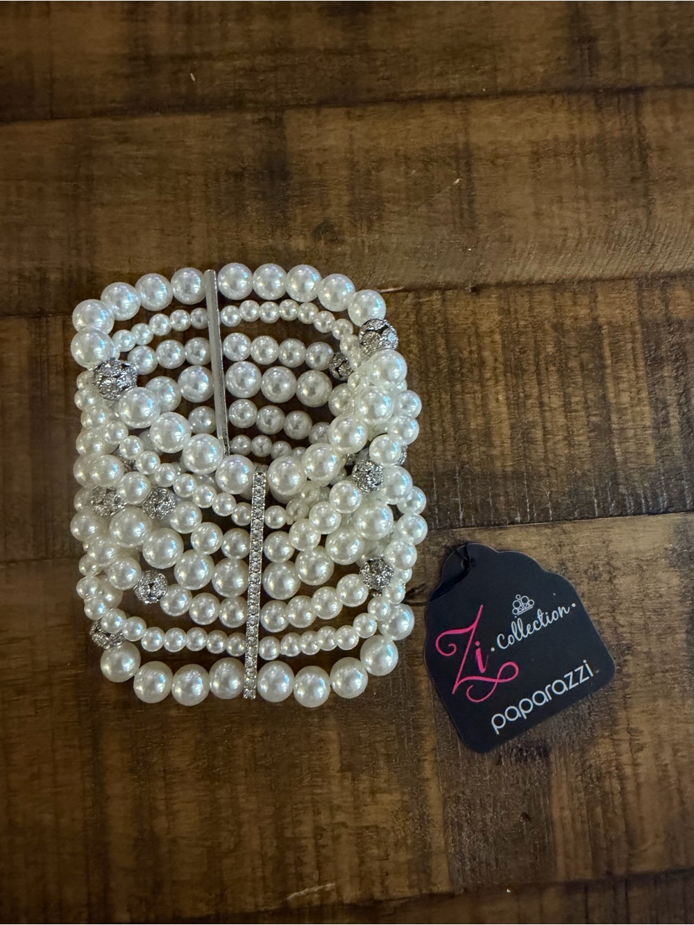 Paparazzi White Multi-Strand Pearl & Rhinestone Stretch Bracelet